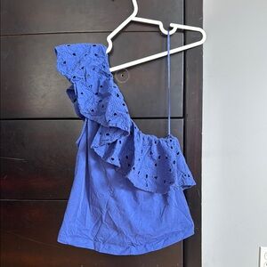 Mango Asymmetrical Ruffled Blue Blouse
